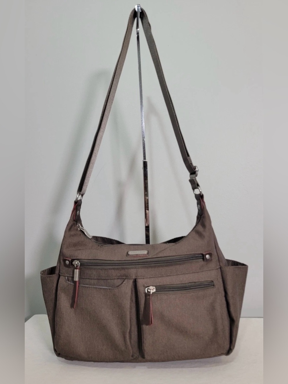 Baggallini Anywhere Gray Brown Hobo Crossbody Shoulder Bag Everyday Carry
